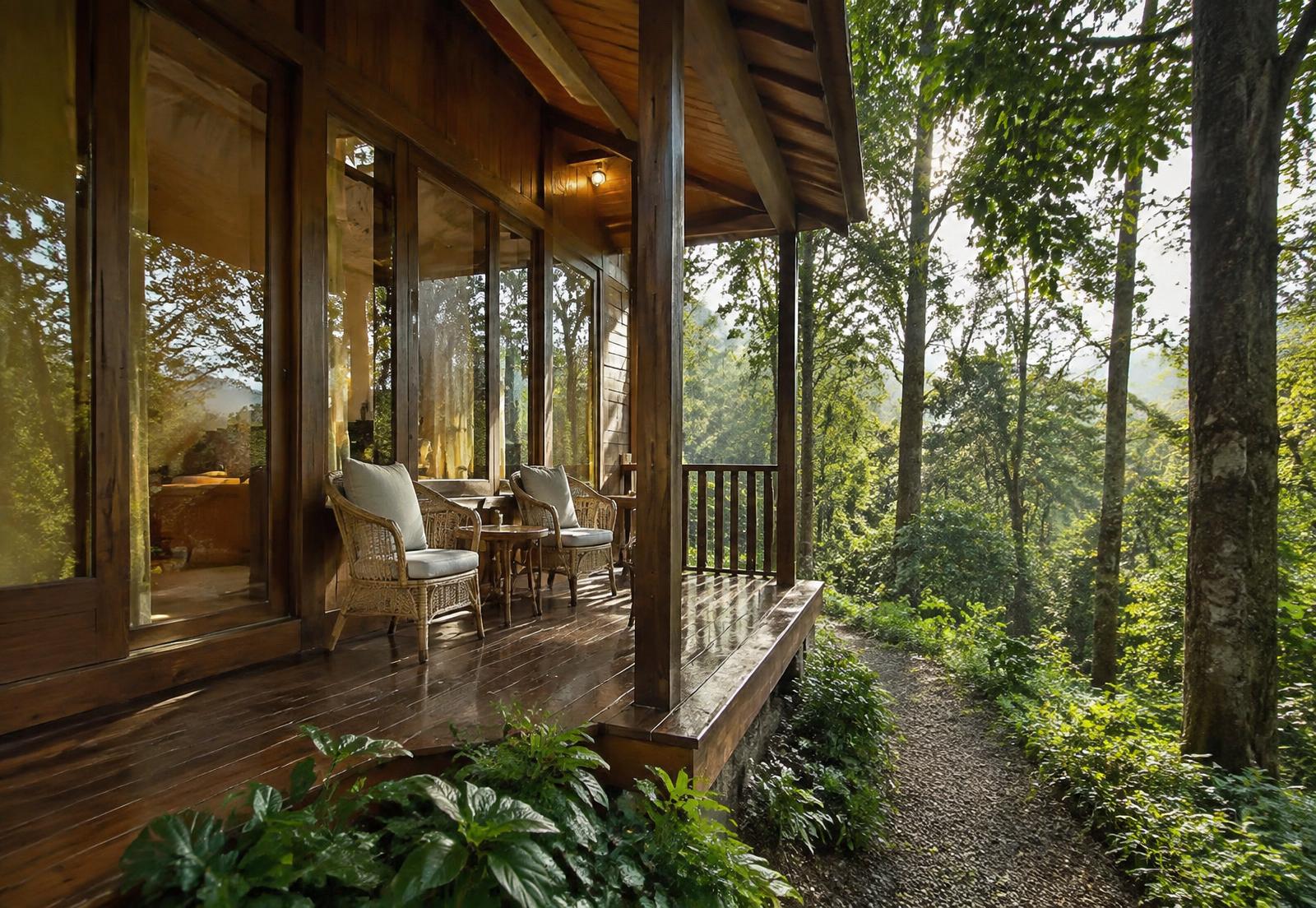 Wooden cottage with private veranda facing the forest